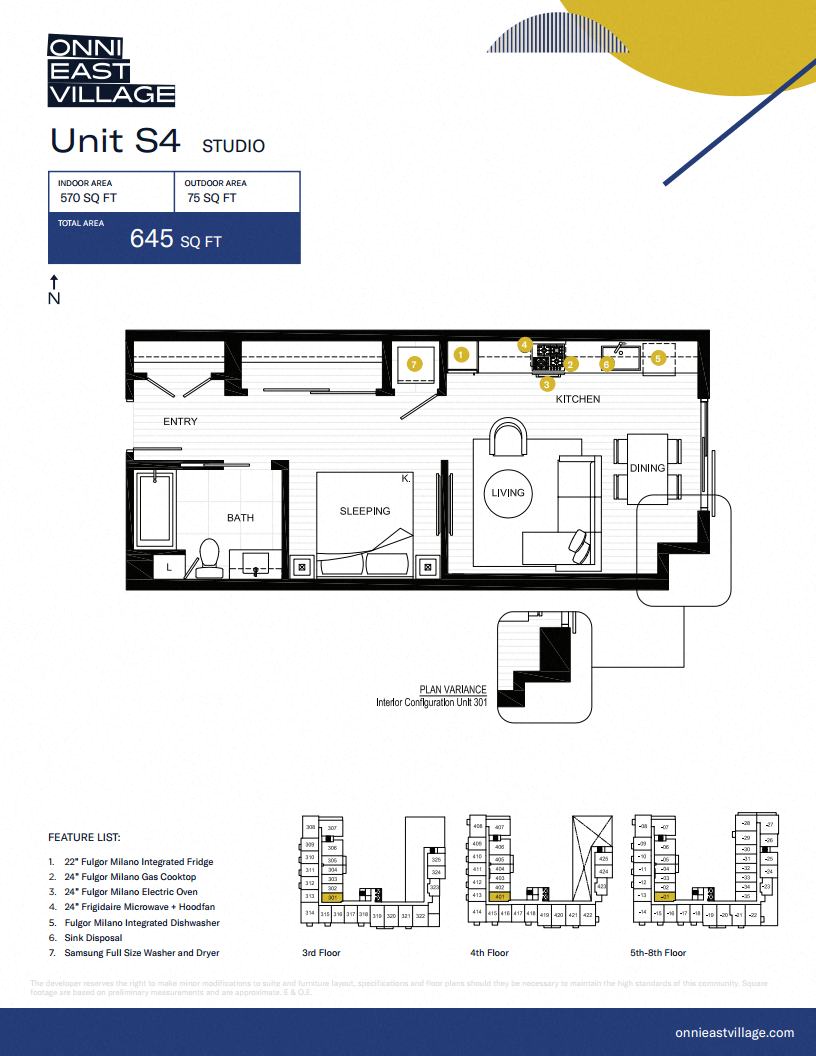 Floor plan for studio, 1 bath, 570 sqft